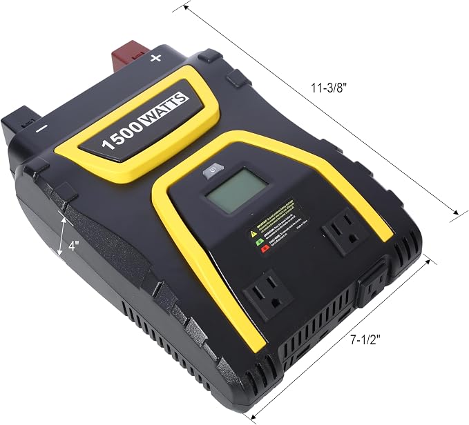 1500W Vehicle Power Inverter Modified Sine Wave with LED Screen and 3AC Socket Portable AC Power Emergencies 12V to 115V for Truck RV Emergency Backup Plastic Black