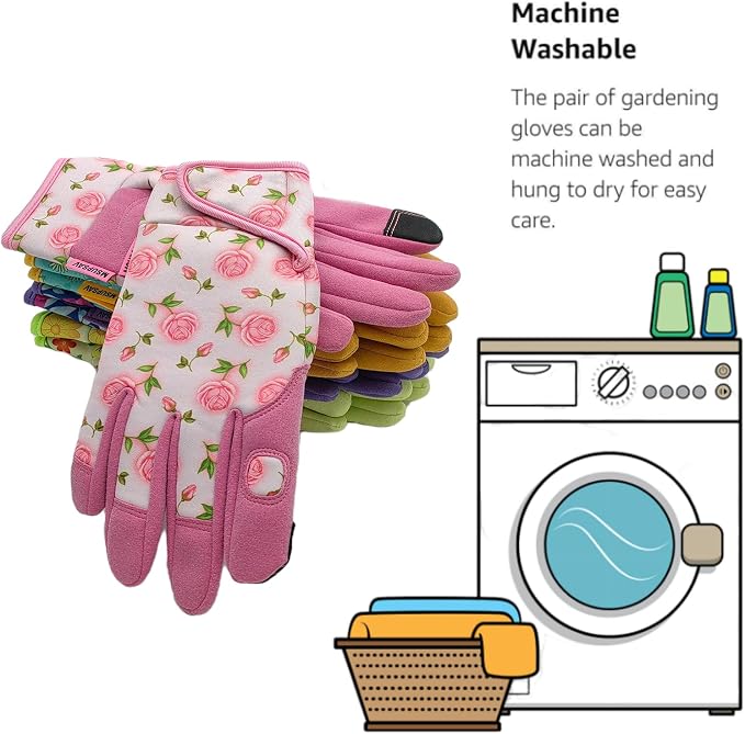Cute Pattern Gardening Gloves,Thornproof Garden Glove,Gardener Gift | Gardening Gifts for Women,Touchscreen,Tender Thornproof,Cute Pattern,Protection Palm,Machine Washable,Adjustable Cuff
