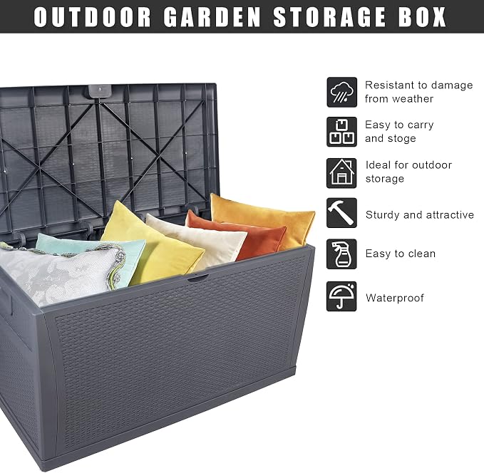 120gal Outdoor Storage Deck Box Weatherproof, 460L Grey Deck Box-Organization and Storage for Patio Furniture Outdoor Garden Tools Pool Accessories Perfect for Storing Grill Stuff 47"L x 24"W x 24.8"H