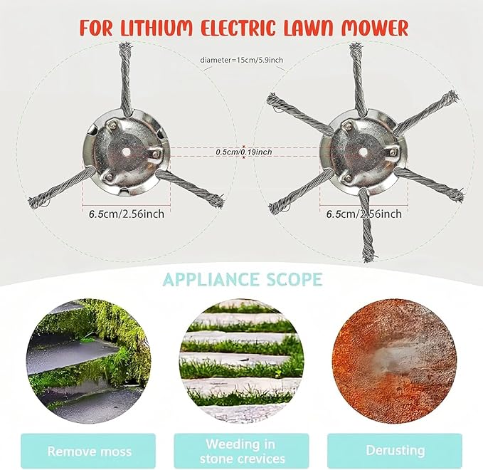 Steel Wire Grass Trimmer Head, 6 inch Universal Steel Wire Trimmer Head, Wire Trimming Head for weedeater, Tool-Free Installation (6 Blades)