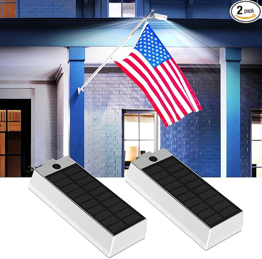 Solar Flag Pole Lights Outdoor 2 Pack, 3 Color in 1 Flagpole Lighting, High Lumen 48 Bright LED with Cool/Warm/Daylight White Modes, IP65 Waterproof Long Lasting for Outside Yard RV Flags Decor