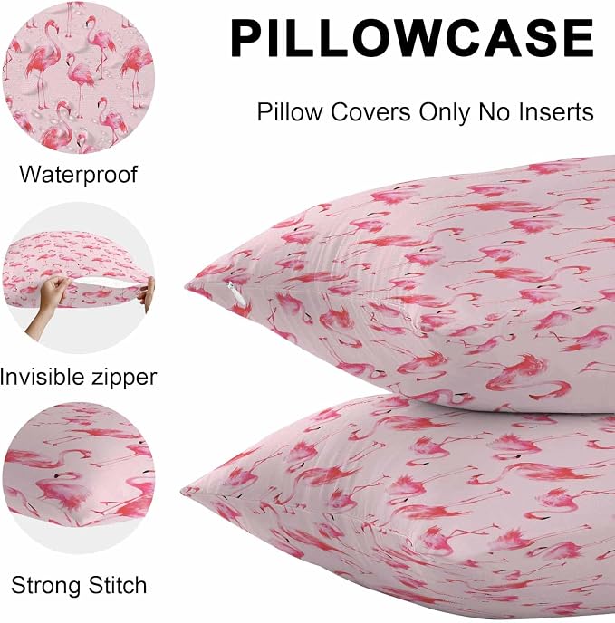 Pink Flamingo Outdoor Pillow Covers 24x24 Inch Throw Pillow Covers Set of 2 Waterproof Decorative Pillow Cases Summer Animals Cushion Covers for Patio Furniture Garden Couch Sofa