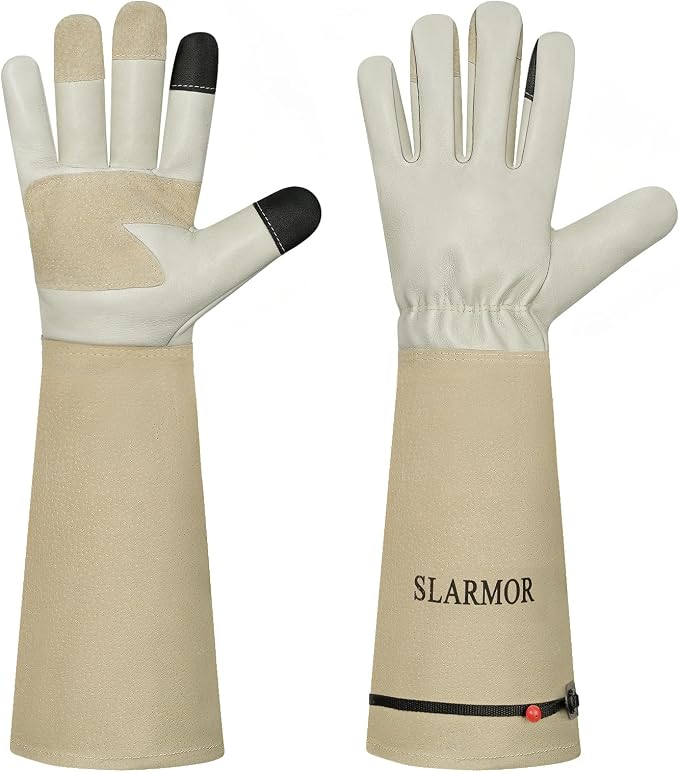 Gardening Gloves for Women Men, Long Thorn Proof Rose Pruning Glove | Womens Long Leather Garden Glove, Heavy Duty Gauntlet, Work Glove for Weeding, Yard Planting, Best Garden Gifts for Gardener