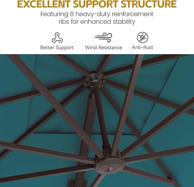 HASLE OUTFITTERS 10x10 FT Patio Cantilever Umbrella with Base, Outdoor Offset Large Square Heavy Duty Double Top Umbrellas with 360° Rotation for Pool Garden Deck，Turquoise