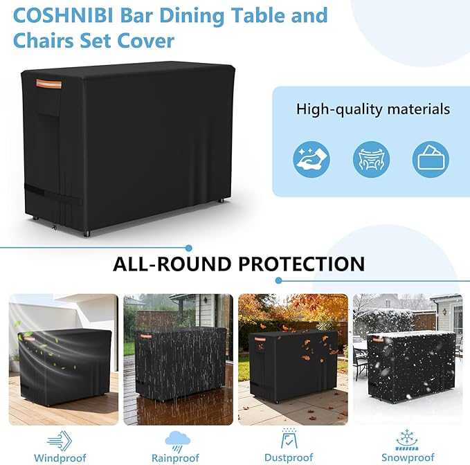 COSHNIBI Patio High Top Table and Chairs Cover,Bar Height Table Chairs Set Cover for 5 Piece Wicker Bar Dining Set/4 Person Patio Table and Chairs Set, ,48.5"L x 38.5"D x 41"H,Black