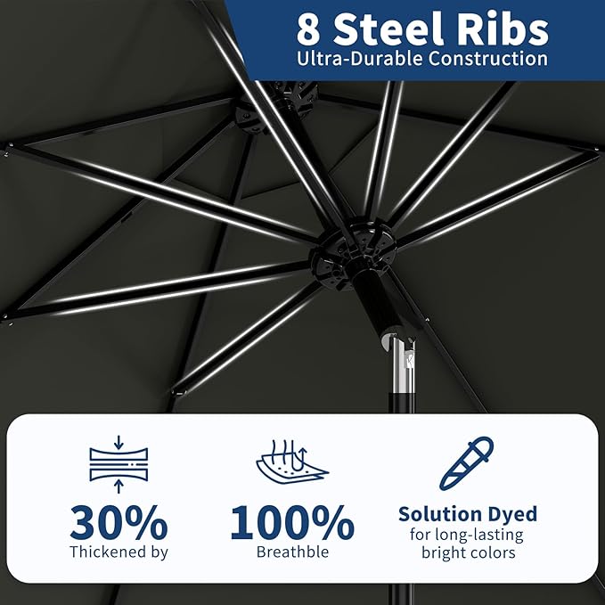 GarveeLife 9FT Patio Umbrella Outdoor, Table Umbrella with Push Button Tilt and Crank, 8 Sturdy Ribs UV Protection Waterproof for Garden, Pool, Market, Deck