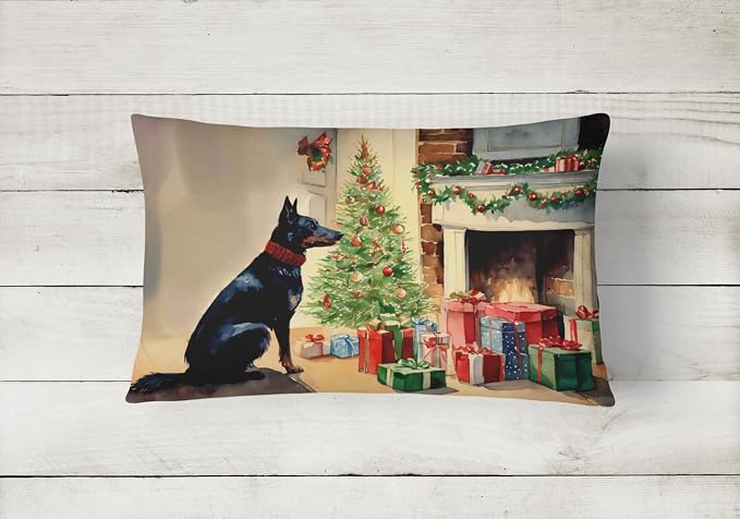 Caroline's Treasures DAC2599PW1216 Australian Kelpie Cozy Christmas Throw Pillow Machine Washable, Indoor Outdoor Decorative Pillow for Couch, Bed or Patio, 12HX16W
