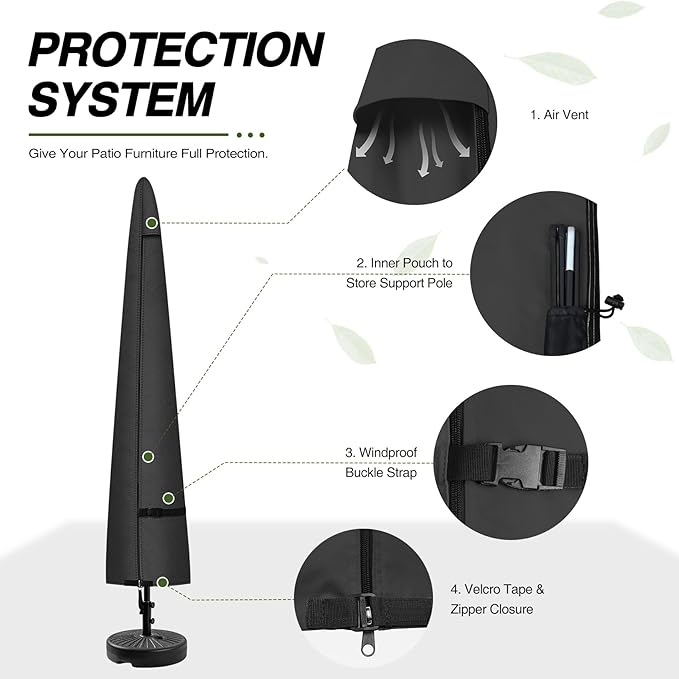 Porch Shield Patio Umbrella Cover - Outdoor Waterproof Garden Market Parasol Covers Fits Market Umbrella 7-10 Feet, Black