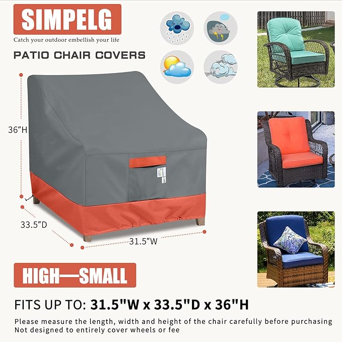 Heavy Duty 600D Waterproof Outdoor Swivel Chair Covers, 2 Pack Patio Lounge Chair Cover 30"W x 37"D x 31"H, Red & Grey