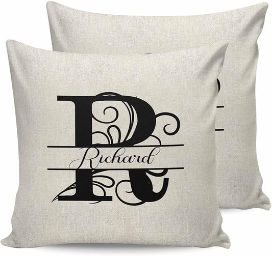 Personalized Gifts for Women/Men, Custom Pillow Case with Name Outdoor Waterproof Pillowcase, Letter R Customized Pillow Cases for Patio, Monogram Words Customs Pillow Cover 18" x 18", 2 Pcs