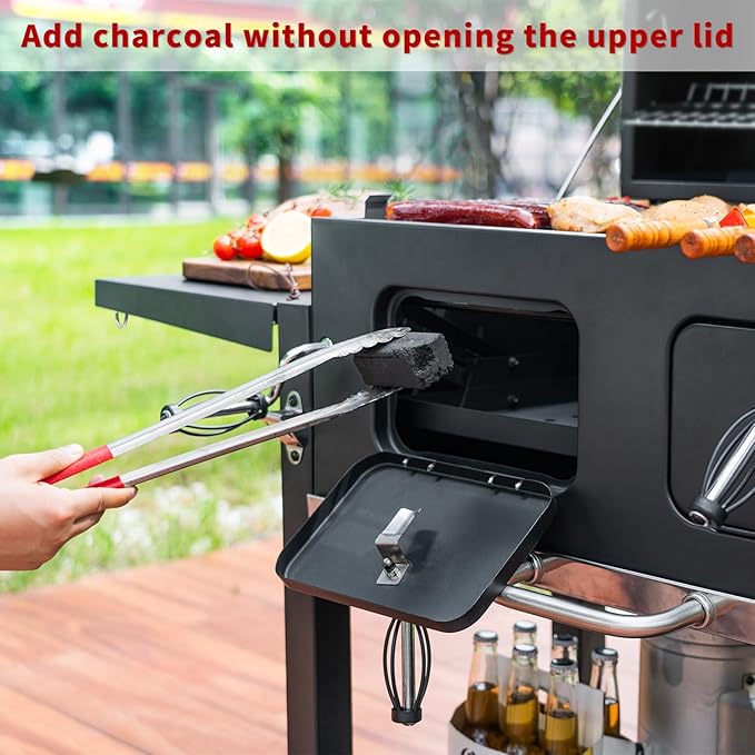 Kenadne Charcoal Grill Outdoor BBQ Grill, Extra Large Cooking Area 794 Square Inches with Two Individual & Adjustable Charcoal Tray, Foldable Side Tables for Outdoor Cooking grill Backyard