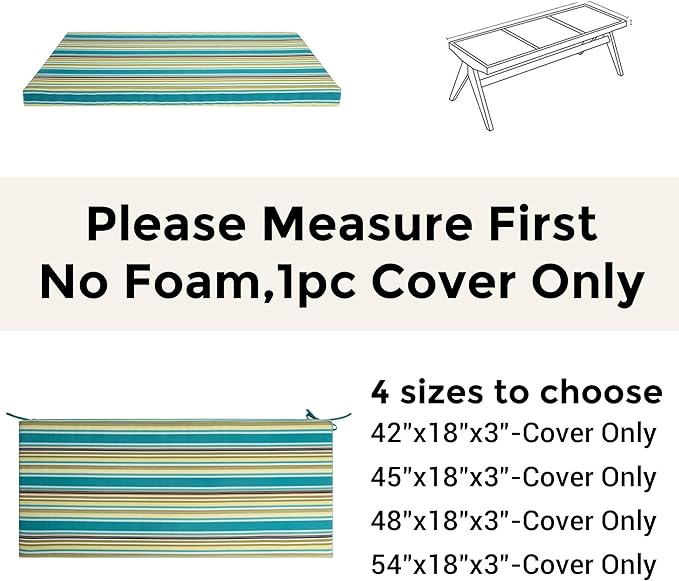 FUNHOME Outdoor Bench Cushion Cover 45 x18 x 3 inch,Water Resistant Cover with Zipper&Ties,Fade-Resistant Slipcover,Patio Porch Swing Cushion Cover Replacement Only,No Insert(Green Stripe)