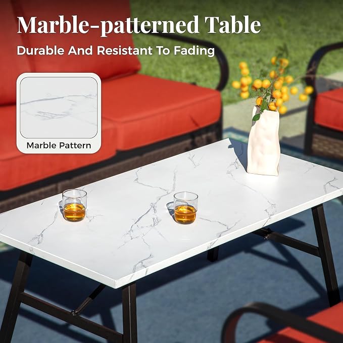 MIXPATIO Patio Furniture Set with Coffee Table, Outdoor Conversation Set with 2 x Rocking Chair, 1 x 2-Seat Sofa for Lawn Garden Backyard, Red