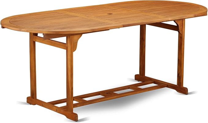 East West Furniture BSBS9CWNA 9 Piece Patio Garden Table Set Includes an Oval Outdoor Acacia Wood Dining Table and 8 Folding Side Chairs, 36x78 Inch, Natural Oil