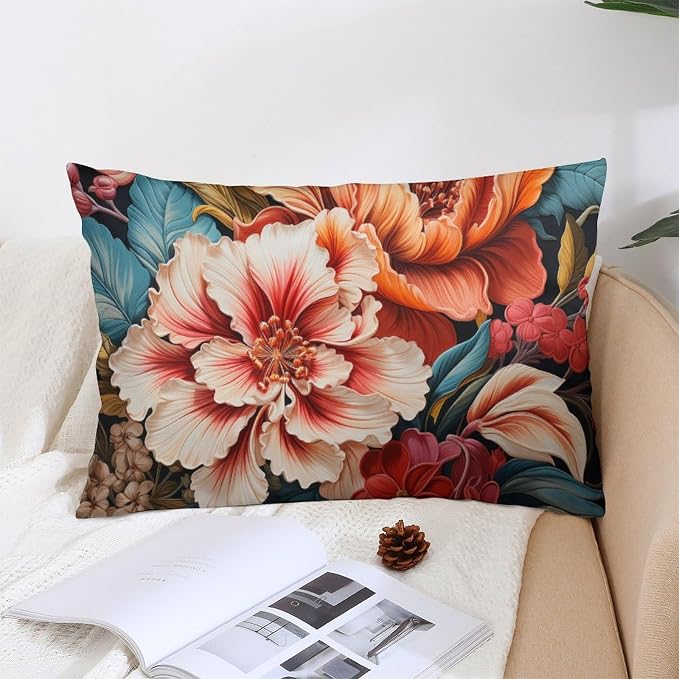 Pillows Cover Tropical Flower Leaves Home Decor Rectangle Queen Size Cushion Pillowcase 12 "x20 Green Plant Hawaiian Pink Red Floral Bed Throw Pillows for Bed Couch Home Gift
