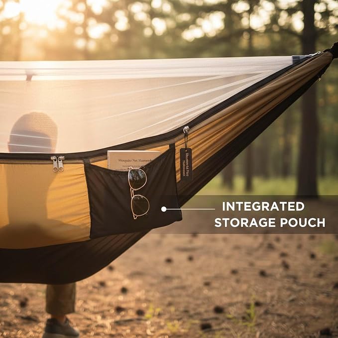 YSUEFIJO Outdoor Hammock with Mosquito Net, Comfortable Camping Hammock for Travel and Backyard, Foldable Portable Hanging Hammock, Breathable Fabric, Weight Capacity 250kg