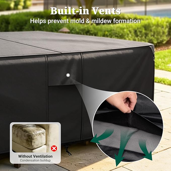 MR. COVER Patio Furniture Covers Rectangle, 900D Heavy Duty Outdoor Table Covers Waterproof , Sectional Sofa Set Cover Table and Chair Combo, Large Couch Cover Lawn Black 90"W x 64"D x 28"H