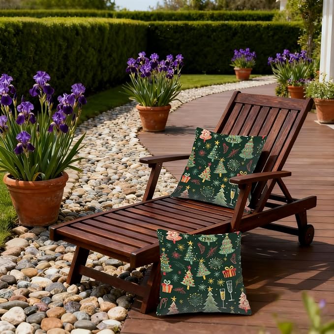 22x22 Inch Outdoor Pillow Covers Set of 2 Waterproof Throw Pillow Covers Decorative Couch Cushion Covers Merry Christmas Tree Square Pillowcases Protectors for Patio Garden Sofa