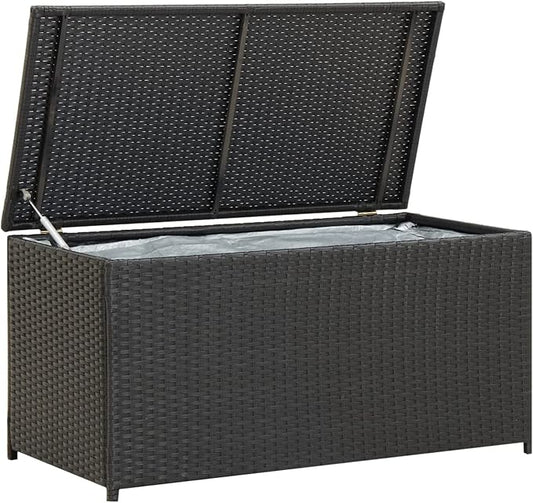 REWIS Patio Storage Box Deck Storage Box Outdoor Storage Cabinet Waterproof Storage Containers Storage Outdoor Poly Rattan 39.3"x19.6"x19.6" Black