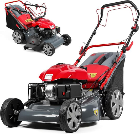 20-Inch Self-Propelled Gas Lawn Mower - 173cc Powerful Engine with 60L Grass Bag & Adjustable Cutting Height for Yard Lawn Care and Landscaping Red