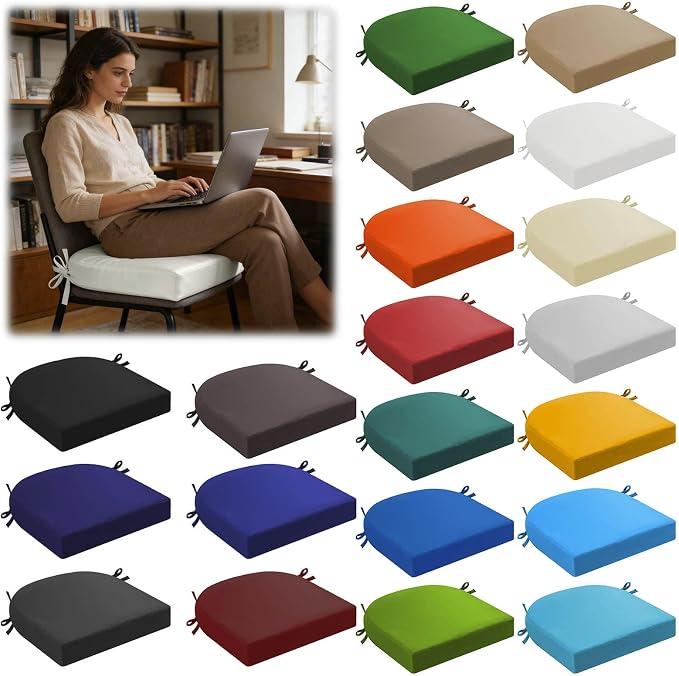 Patio Cushions, 17 X 16 X 2 Inch Fade Resistant High Density Foam Comfort Waterproof Outdoor Patio Cushions with Ties,Outdoor Chair Cushions for Garden,Patio,Outdoor Furniture,Dining Chairs