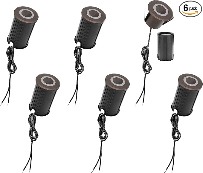 LUMENGY LED In-Ground Paver and Deck Light with Patented Ring Light Effect, 1W, 12V Low Voltage, IP67 Waterproof, for Decks, Driveways, Patios, Steps and Paver Surfaces, Brown Finish, 6 Pack