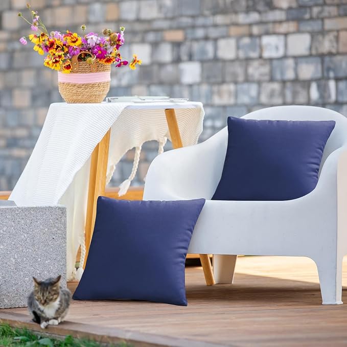 VAKADO Outdoor Waterproof Throw Pillow Covers 18X18 Set of 2 Decorative DarkBlue Patio Furniture Cushion Cases Outside Decor for Couch Garden Bench Porch