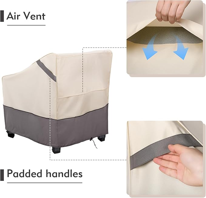 Waterproof Patio Furniture Chair Covers 2-Pack, Heavy Duty 600D Oxford Outdoor Protector for Deep Seat Chairs, UV & Wind Resistant All-Season Protection, 36"W x 37"D x 36"H (Beige/Grey)