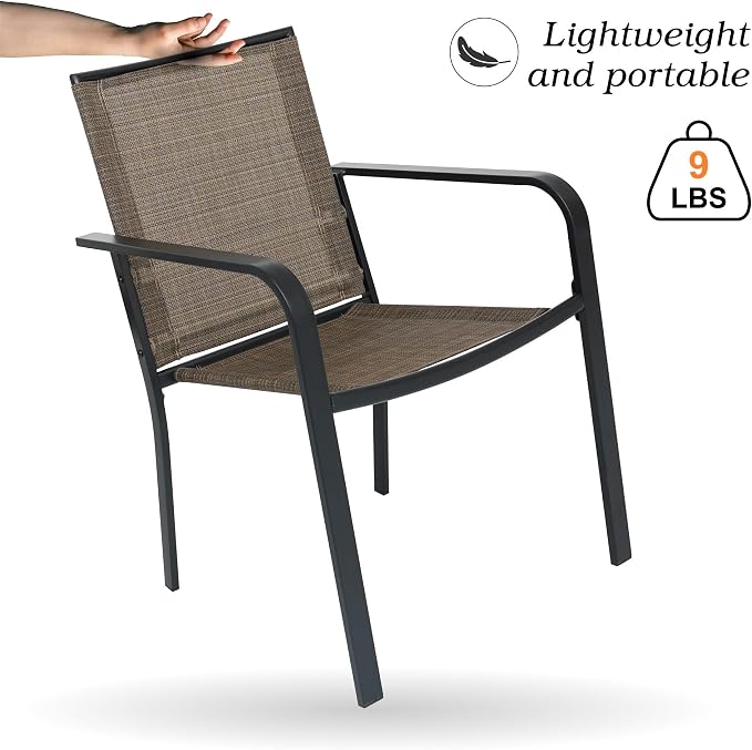 Anmutig Outdoor Bistro Set for 2, Stackable Chairs & Metal Table, Brown | Weather-Resistant Textilene, Black Powder-Coated Steel Frame, Storage Shelf, Easy Assembly, Balcony, Deck, Poolside Use
