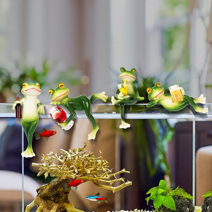 Frog Statue 4 Pack,Tipsy Resin Decor Outdoor,Cute Figurines for Garden Balcony Potted Plant Hangers for Flower Yard Lawn