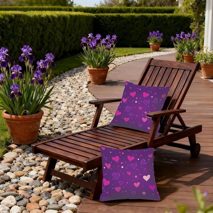 20x20 Inch Outdoor Pillow Covers Set of 2 Waterproof Throw Pillow Covers Decorative Couch Cushion Covers Hearts Dots Pink Purple Square Pillowcases Protectors for Patio Garden Sofa