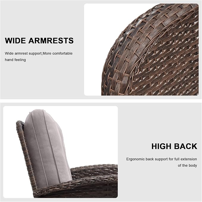Belord Outdoor Patio Furniture - Wicker Sofa with Removable Cushion, 3 Seater Rattan Couch with Deep Seat, High Backrest, All-Weather for Balcony, Deck, Backyard, Brown/Grey