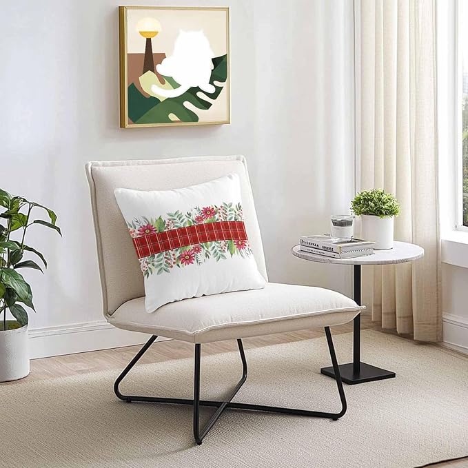 Christmas Outdoor Pillow Covers Waterproof, All Weather Cushion Case Set of 2, Red Plaid Poinsettia Berry Xmas Botanical Decorative Pillowcases for Sofa Couch Bed Decor Patio Furniture 24"x24"