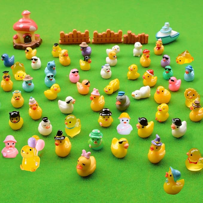 U-Zimikee 70 Pcs Multicolor Mini Resin Ducks, Tiny Ducks to Hide, Little Ducks Figurines Small Miniature Ducks Figures Bulk for Fairy Garden, Dollhouse Decoration Micro Landscape Ornament