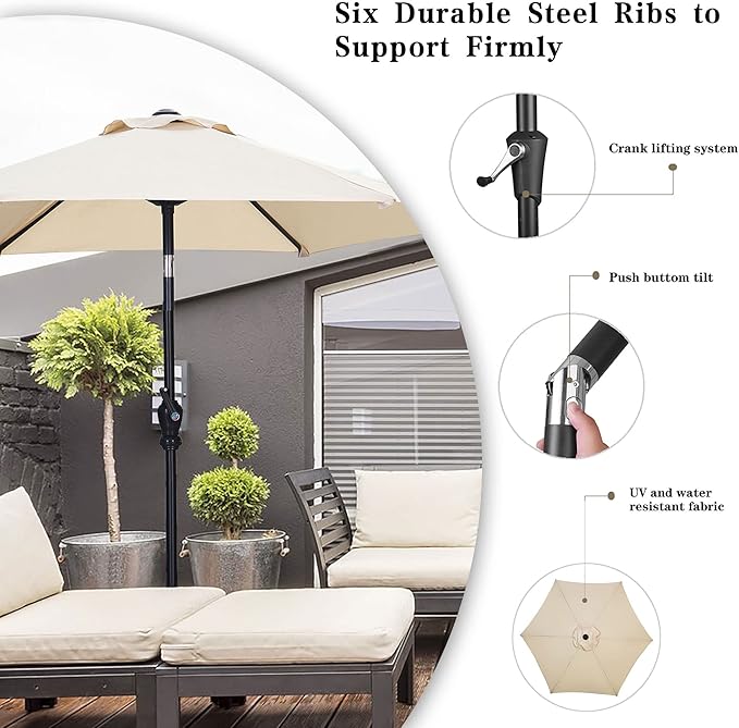 GDY 7.5ft Patio Umbrella Outdoor Umbrella with Tilt, Crank and Umbrella Weighted Base, for Yard/Outdoor/Wedding Parties and Events (Beige)