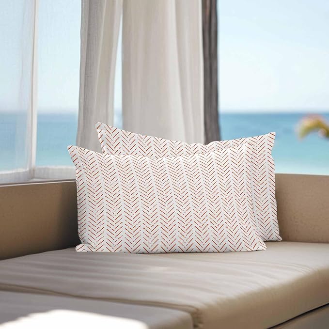 Vandarllin Outdoor Throw Pillows Covers 20x12 inch Set of 2 Waterproof OrangeStripes Decorative Zippered Cushion Covers for Patio Furniture, Modern Art Lines Lumbar Pillowcases