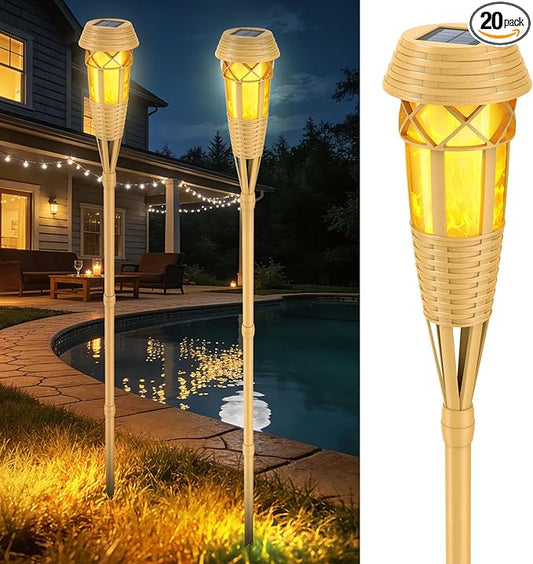 Solar Flickering Flame Torch Lights 2Pack - IP65 Waterproof Dusk to Dawn Auto On/Off, Outdoor Decorative Lights for Garden Yard