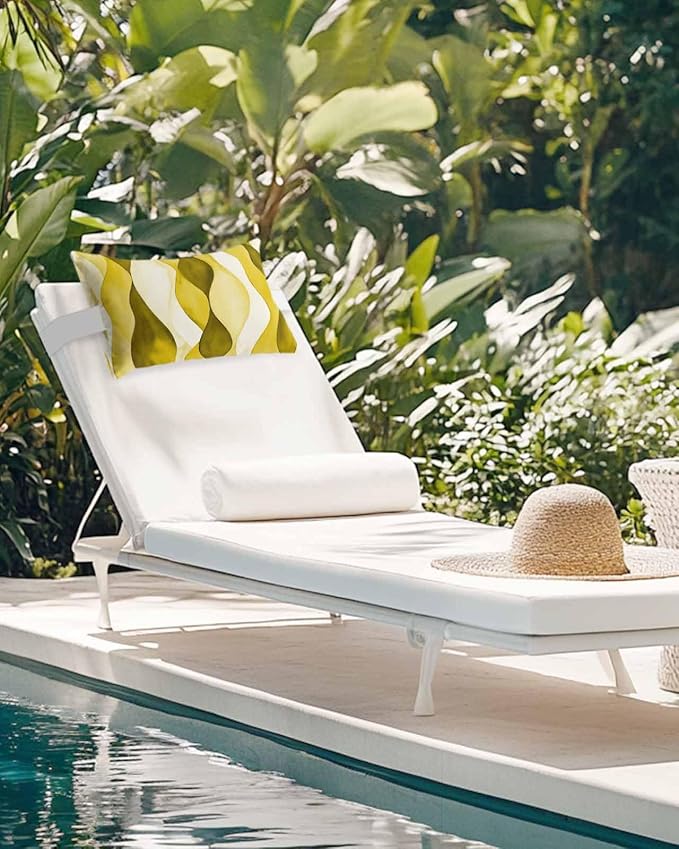 Outdoor Pillow for Chaise Lounge Chair Yellow Gradient Ripples Outdoor Pillows Waterproof with Adjustable Strap Headrest Lumbar Pillows for Garden Patio Furniture 2 Pack 12" x 20"