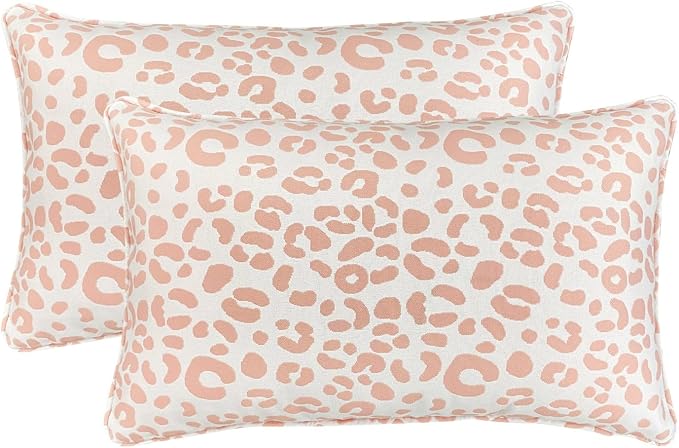 Pack of 2 Outdoor Waterproof Decorative Lumbar Pillows Covers for Patio Furniture, 20x12 Inch Fade Resistant Patio Garden Lumbar Cushion Covers for Couch Bed Sofa, Leopard Grain Pink