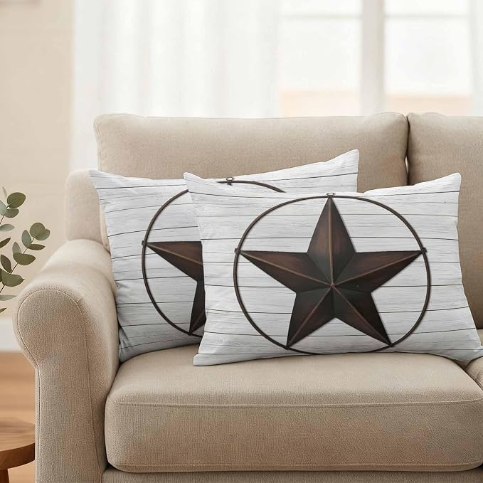 Outdoor Pillow Covers Set of 2, Vintage Farm Western Star Decorative Throw Pillow Covers 20X12IN, White Wood Grain Throw Pillows Protector Cushion Case for Patio,Couch,Sofa,Garden