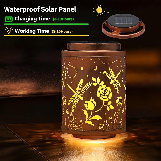 Solar Outdoor Lanterns, Dragonfly Garden Decor LED Light Hanging Waterproof Solar Lantern Birthday Gifts for Women Mon Grandma Sunflower Solar Lights Outdoor Decoration for Patio | Solar Lantern Birthday Gifts for Women Mon Grandma Sunflower Solar Ligh...