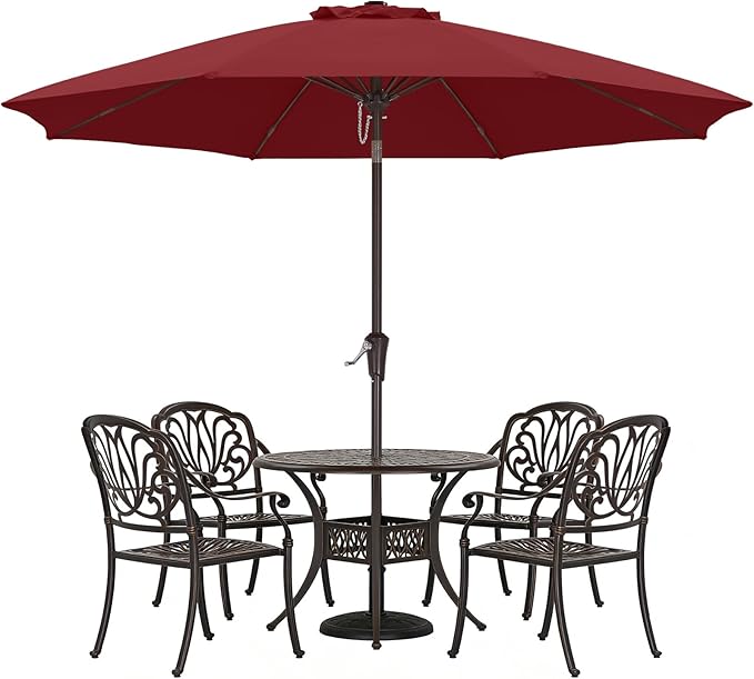 ABCCANOPY 10FT Patio Umbrella, Outdoor Waterproof Table Umbrella with Push Button Tilt and Crank, 8 Ribs UV Protection Pool Umbrella for Garden, Lawn, Deck & Backyard (Wine Red)