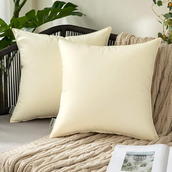 MIULEE Decorative Outdoor Waterproof Pillow Covers 24x24 Beige | Decorative Patio Furniture,Pack of 2,Accent Square Euro Soild Throw Pillow Covers,Summer Garden Tent Couch Sofa