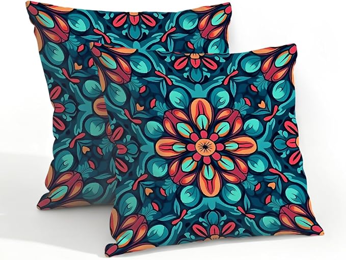 20x20 Inch Outdoor Pillow Covers Set of 2 Waterproof Throw Pillow Covers Decorative Couch Cushion Covers Boho Mandala Floral Square Pillowcases Protectors for Patio Garden Sofa