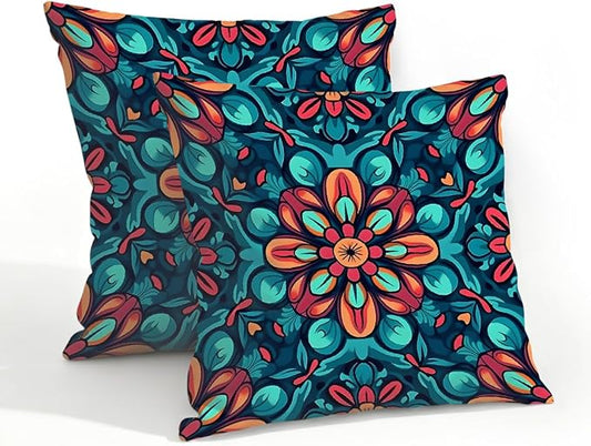 20x20 Inch Outdoor Pillow Covers Set of 2 Waterproof Throw Pillow Covers Decorative Couch Cushion Covers Boho Mandala Floral Square Pillowcases Protectors for Patio Garden Sofa