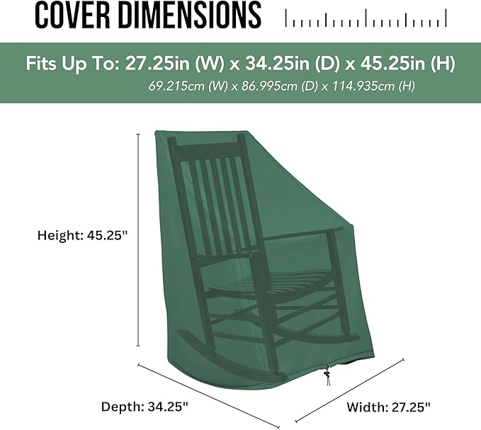 Shine Company Weatherproof Outdoor Rocking Chair Cover, 100% Woven Polyester, Elastic Cord with Toggle, Hunter Green