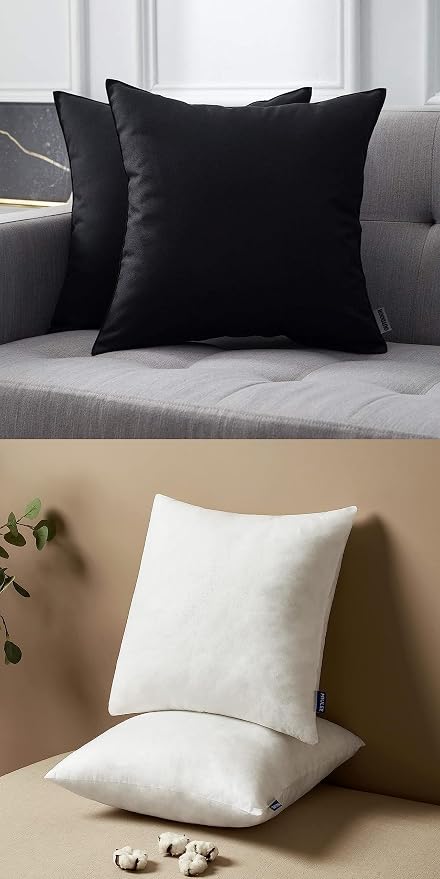 MIULEE Pack of 2 Decorative Outdoor Waterproof 16x16 Pillow Covers Bundle Black 18x18 Pillow Inserts Set of 2 Square Decorative Throw Pillows