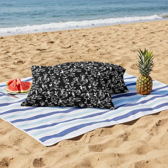 Black Botanical Outdoor Pillow Covers 20x12 Inch Lumbar Pillow Covers Set of 2 Waterproof Decorative Throw Pillow Cases Pastoral Spring Floral Classic Black Cushion Covers for Patio Furniture Garden