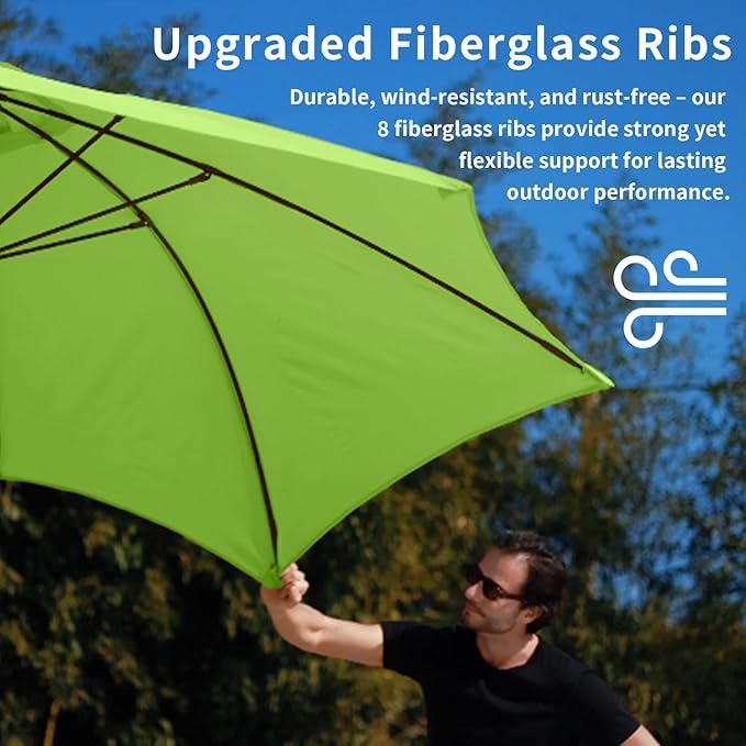 10FT Patio Umbrella Outdoor Market Umbrella with Crank and Tilt, 8 Flexible Fiberglass Ribs, UV-Resistant Waterproof Canopy for Patio, Deck, Garden, Backyard, Apple Green