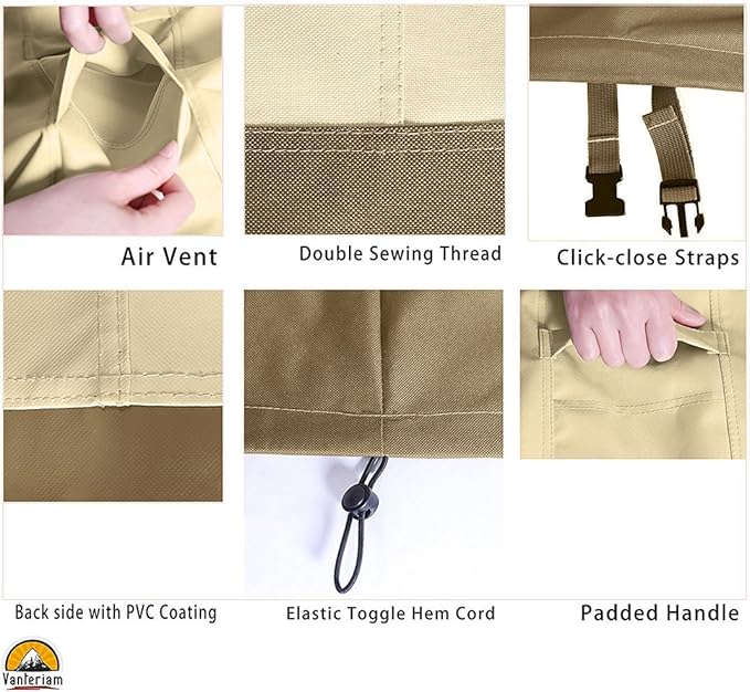 Heavy Duty Patio Sofa Cover, 100% Waterproof 3-Seater Outdoor Sofa Cover,Lawn Outdoor Furniture Covers with Air Vent and Handle, 93"W x 40"D x 35"H, Beige&Brown
